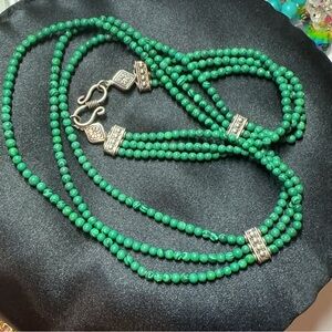 Elegant 3 Strands Malachite Beaded Necklace